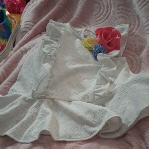 Rare Editions White Dress with Pink and Yellow Floral Accents